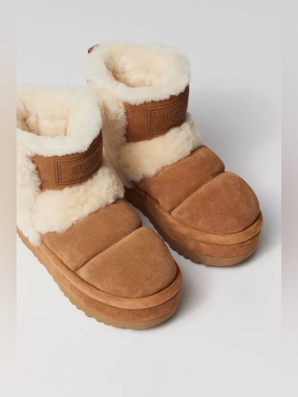 UGG Classic Chillapeak Chestnut Suede Shearling Platform Boots, Size 8
